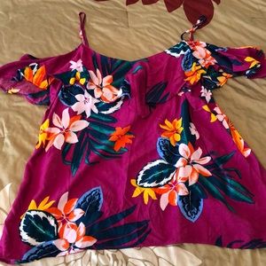 Tropical print cold-shoulder top